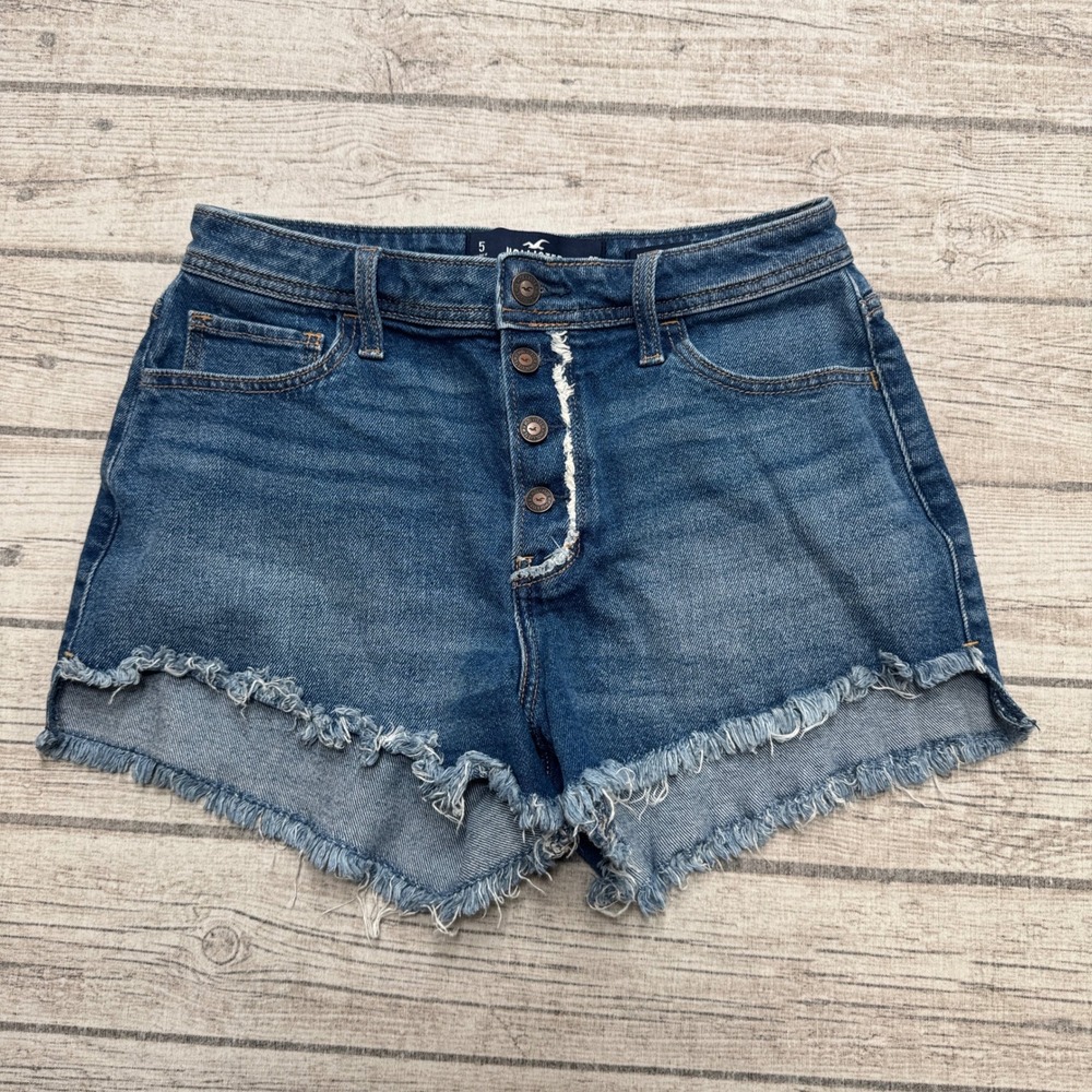 Hollister Mom Shorts Womens 5/27 Blue Denim Button Fly High Rise Vintage Stretch